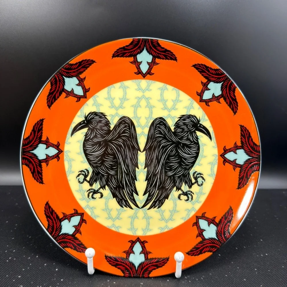 Crate & Barrel Patch NYC Halloween Plates Set 4 Skull Cat Bat Raven 8